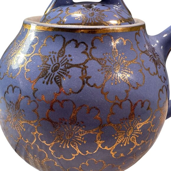 Hall China French Floral Ceramic Teapot Periwinkle Vintage USA Lid 2 Cups - Picture 3 of 13